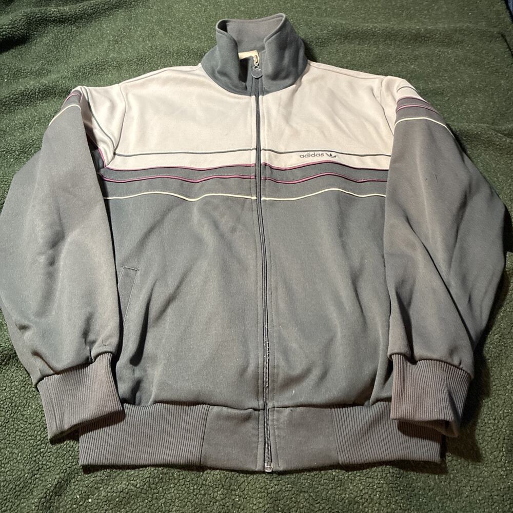 Vintage 80s Adidas Track Jacket L Color Block Piped Full Zip Read Distressed